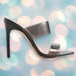 BRAND NEW Express Women’s Clear Black Double Band Backless Heels Shoes Size 9